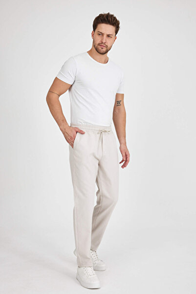 TheSeason Erkek Bej Beli Lastikli Rahat Kesim Jogger Pantolon