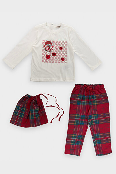 Panço Erkek Bebek Yılbaşı Temalı Kırmızı Pijama Takımı