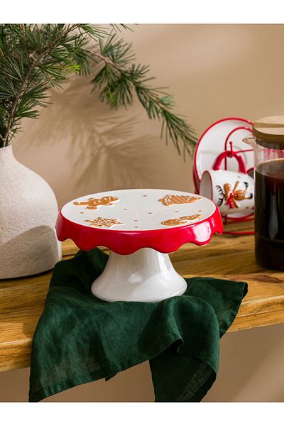 LC Waikiki Ecru Christmas Themed Ceramic Footed Presentation Holder 19 cm