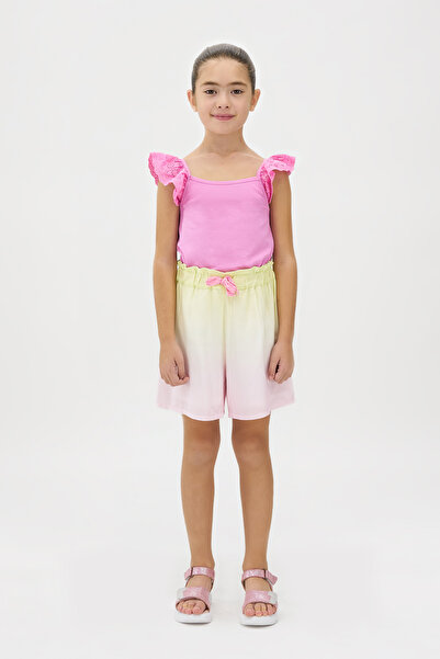 Panço Kız Çocuk Kolları Dantel Detaylı Pembe Atlet