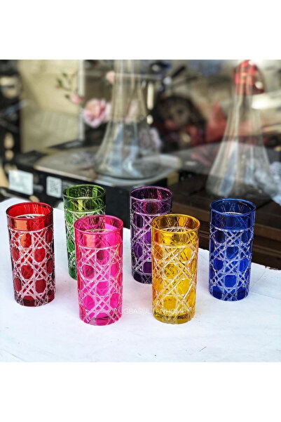 Turkuaz kristal Petek Modeli Renkli Meşrubat Su Bardağı