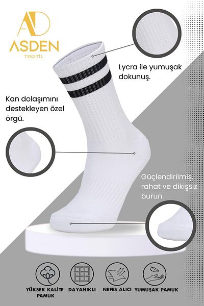 ASDEN Premium Unisex College κάλτσες τένις - Μαύρες ρίγες 3 Συσκευασία