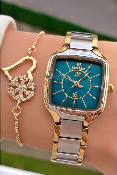 Reward Brand Yellow Silver Color Small Case Steel Cord Women's Wristwatch - with Bracelet Gift