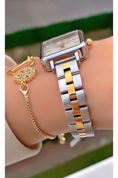 Reward Brand Yellow Silver Color Small Case Steel Cord Women's Wristwatch - with Bracelet Gift