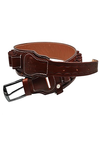 Aresoutdoors Deri Avcı Bel Fişekliği Dikişli 24Lü Deri Fişeklik Antik