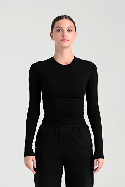 SHEISMONO Ultra Soft Round Neck Blouse Black