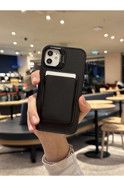 Paladyum Case iPhone 12 Uyumlu Premium Siyah Deri Magsafe Cüzdanlı Kartlıklı ...