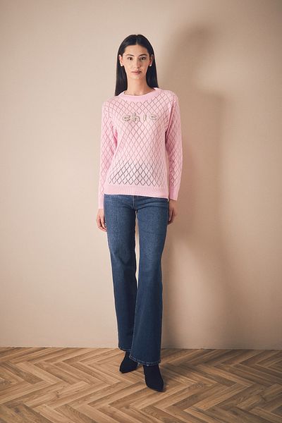 Fulla Moda Stone Embroidered Crew Neck Knitwear Sweater