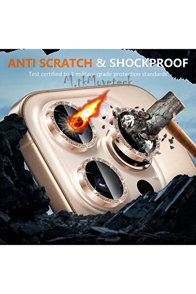 m.tk moveteck İphone 16 Pro & 16 Pro Max Uyumlu Kamera Lens Koruyucu Cam Parlak Renli Elmas Taşlı Uygulama Aparat