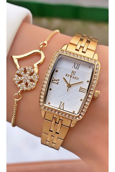 Reward Brand Gold Color Steel Cord Women's Wristwatch - with Bracelet Gift