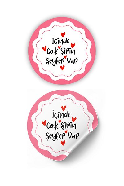 gg gençgirişimci Coated Sticker - There Are Many Cute Things Inside - (4x4cm) 70 Pieces / Pink