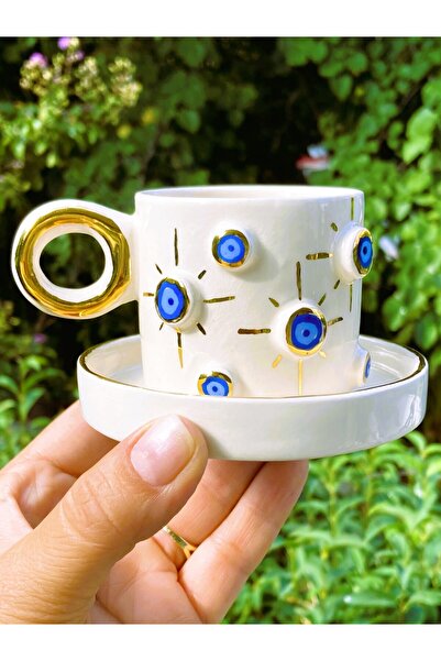 Nazar Göz كوب قهوة تركي عالي الجودة مع حبيبات عين الشر مطلية بالذهب 100 مل 10nt