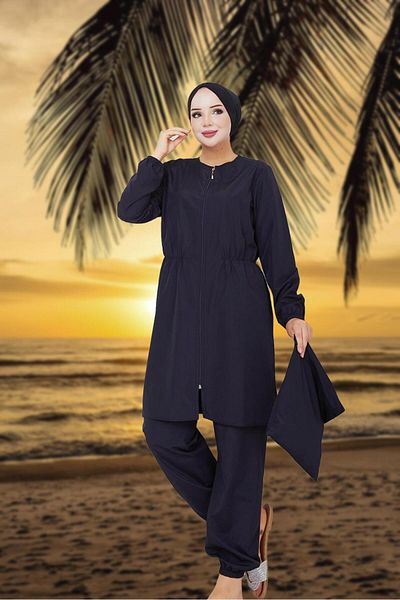 DLC Tekstil Hijab Elastic Waist 2 Piece Swimsuit Set with Bonnet Gift