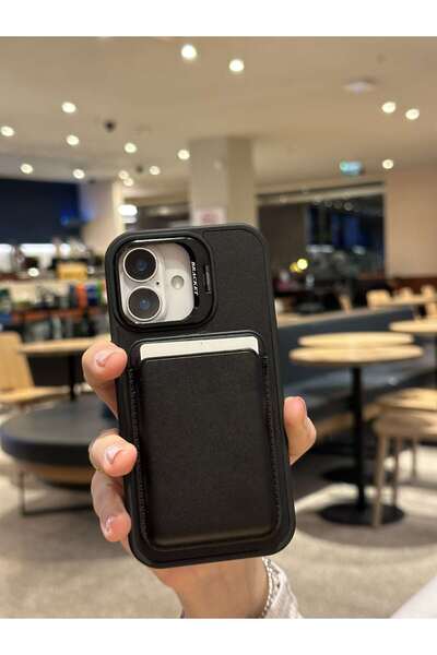 Paladyum Case iPhone 16 Uyumlu Premium Siyah Deri Magsafe Cüzdanlı Kartlıklı ...