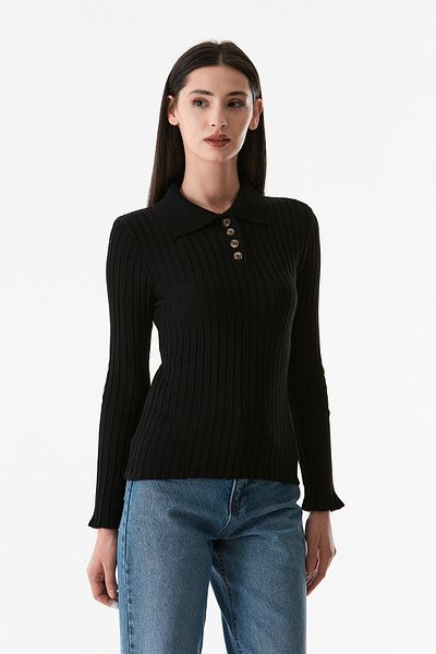 Fulla Moda Pulover tricotat cu guler de cămașă cu jumătate de nasturi