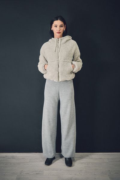 Fulla Moda Plyšový kabát s kapucí, dvojitými kapsami a elastickým pasem