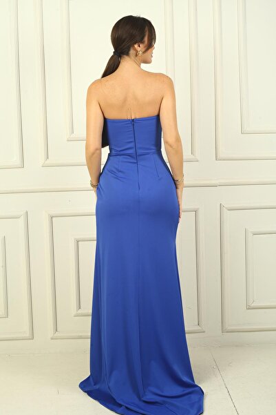 By Saygı Dámské dvouřadé šaty s rozparkem vpředu bez ramínek