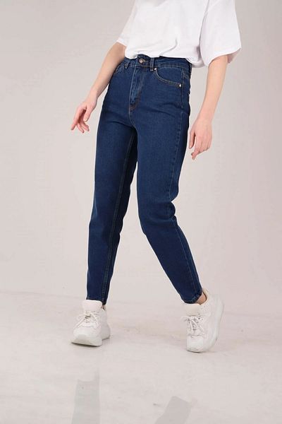 JILLY Helen Dark Blue Colorfast Mom Jean - Blugi Boyfriend cu talie înaltă pentru femei, Power Lycra, Extra Confortabil