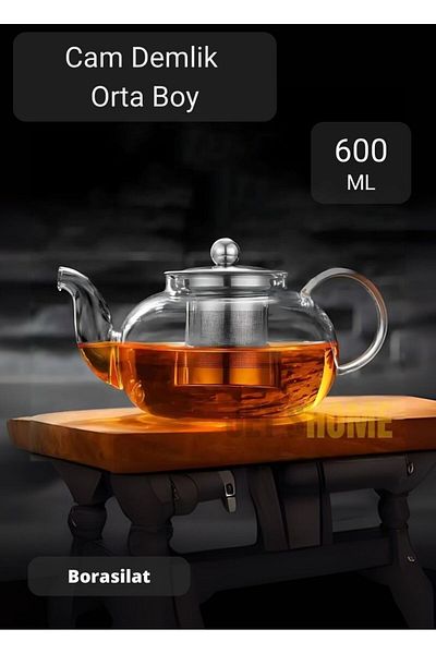 Jet's Home 600 ml Borosilate Glass Teapot - Heat Resistant Herbal Tea with Steel Strainer