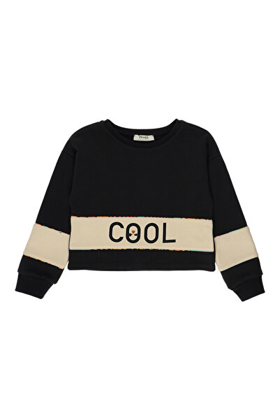 Panço Kız Çocuk Baskı Detaylı Siyah Sweatshirt