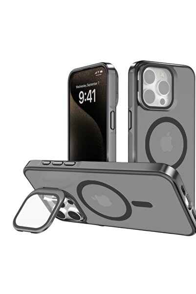 KILIF HOUSE Iphone 15 Uyumlu Temper Camlı Standlı Magsafe Kılıf
