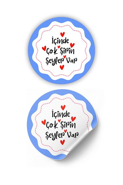 gg gençgirişimci Coated Sticker - There Are Many Cute Things Inside - (4x4cm) 70 Pieces / Blue