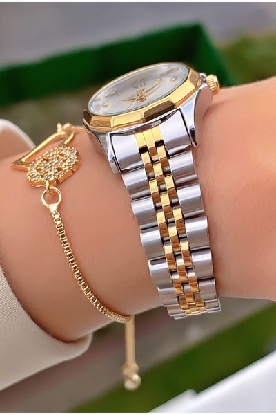 Reward Brand Yellow Silver Color Small Case Steel Cord Women's Wristwatch - with Bracelet Gift
