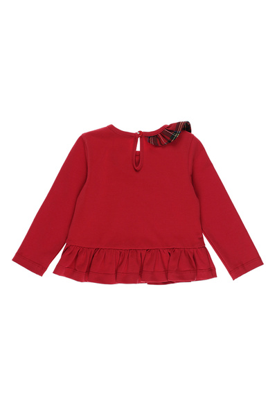 Panço piros, hosszú ujjú, fodros gallérral ellátott baba póló