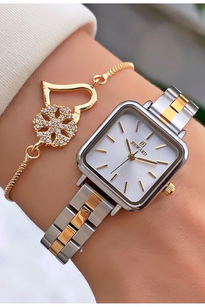 Reward Brand Yellow Silver Color Small Case Steel Cord Women's Wristwatch - with Bracelet Gift