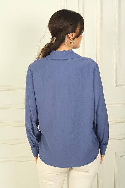 By Saygı Women's Buttoned Front Sleeves Gathered Long Sleeve Shirt