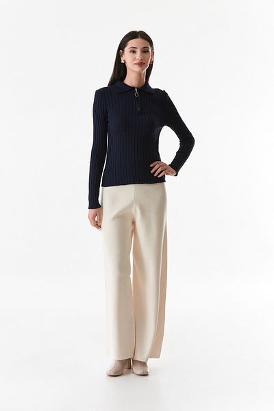 Fulla Moda Ribbed Half Zipper Shirt Collar Knitwear Sweater