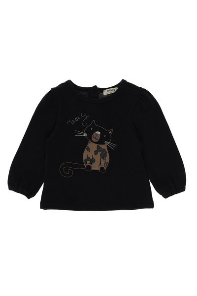 Panço Kız Bebek Nakış Detaylı Örme Siyah Triko