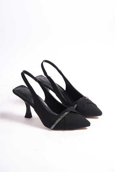 LUNA FLOWER Pantofi de damă negri cu toc din satin - LF610