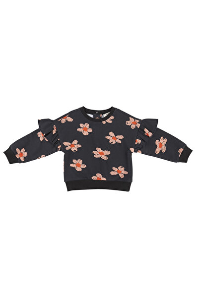 Panço Baby Girl Floral Printed Black Sweatshirt