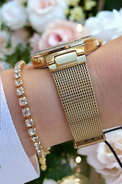Daniel Klein White Dial, Jewelled, Gold Yellow Women's Wristwatch + Zircon Jewelled Bracelet