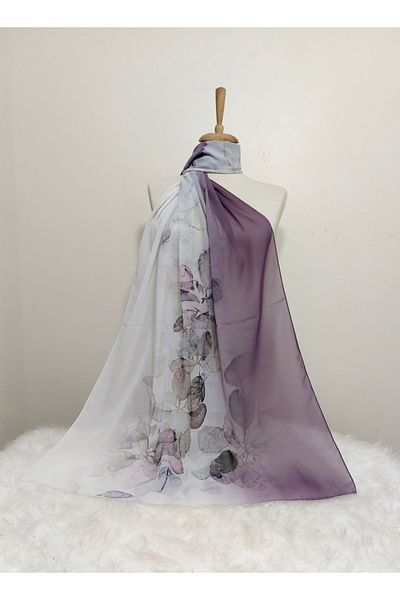 istanbul prensesleri Patterned Chiffon Shawl Gradient Floral Model