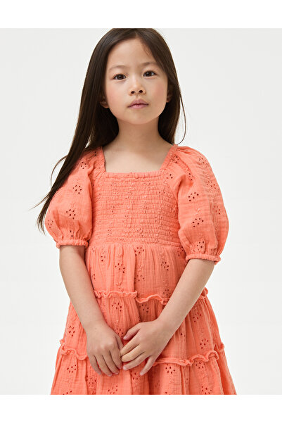 Marks & Spencer Saf Pamuklu Kısa Kollu Elbise (2-7 Yaş)