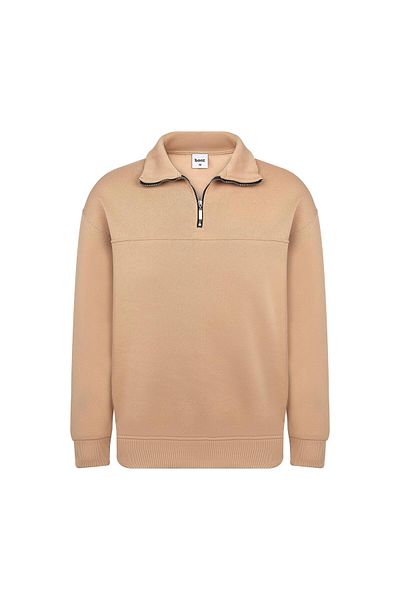 CLASSİCS MEN Unisex Relax Fit Άνετη κοπή βαμβακερή μισή φούτερ με γιακά με φερμουάρ