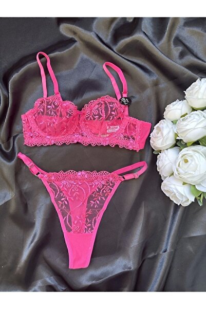 ARONA Barbie Pink Pink Underwire Κεντητό Σουτιέν Στινγκ Κοστούμι - Lingerie Haven