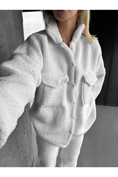 fabbwomen Kadın Polar Düğmeli Ceket