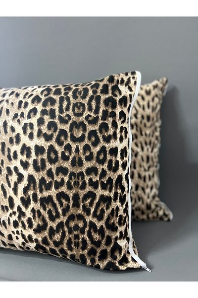 Belsina Home Față de pernă din bumbac cu model leopard, 2 bucăți, cu fermoar, 50x70