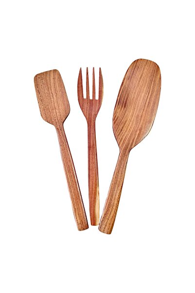 ncy مجموعة شوكة ملعقة مصنوعة يدويًا من خشب الزيتون الطبيعي مكونة من 3 قطع