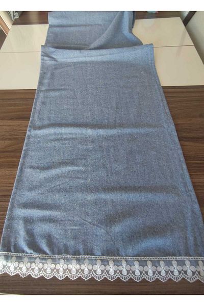 denizli hatırası Runner cu dantelă cu flori de in Buldan albastru 140x45 cm