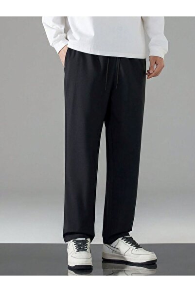THE WHITE Ανδρικό βασικό μαύρο παντελόνι φόρμας με ίσια μπατζάκια