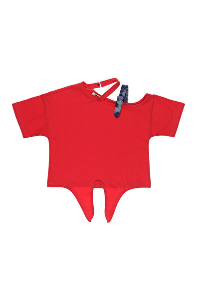 Panço Kız Çocuk Bant Detaylı Kırmızı Tişört