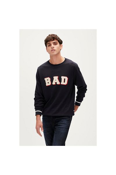 Bad Bear Felt Crewneck Navy Blue Men's Sweatshirt 23.02.12.013-C07
