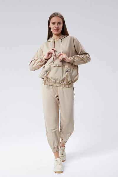 soBasic Modal Hooded Tracksuit Set - Mink with Pockets and Zipper, Garnish