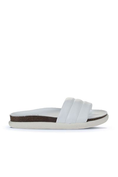 Bueno Shoes Papuci plati din piele albă pentru femei - 01wu4710
