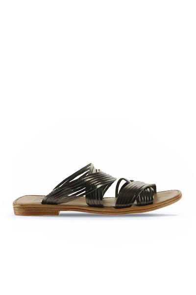 Bueno Shoes Γυαλιστερές δερμάτινες γυναικείες παντόφλες χακί - Flat Design 01wu3422