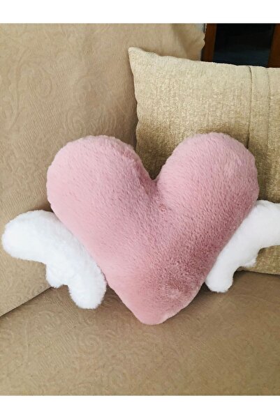 ONTİC Rabbit Feather Heart Winged Decorative Plush Sof Cushion Decorative Pil...